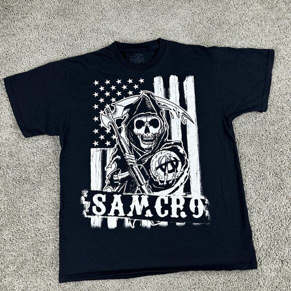 Sons of Anarchy Shirt Mens Large Black SAMCRO Reaper American Flag Graphic Tee - Picture 2 of 8